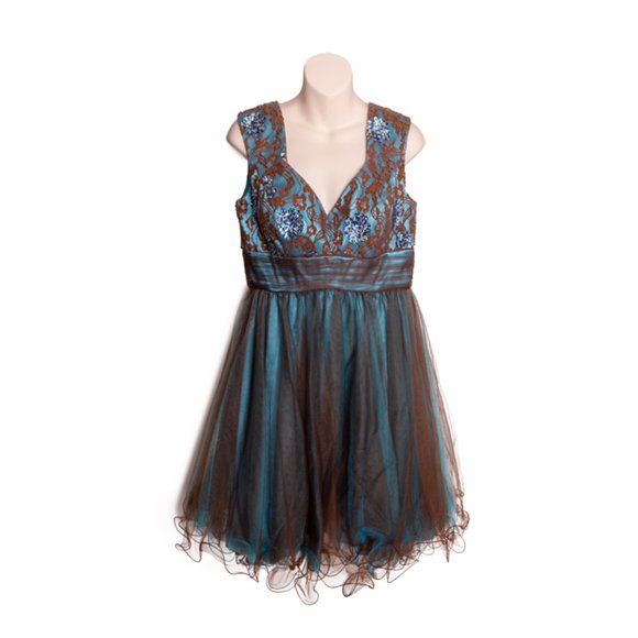 Esha Couture Blue/Brown Prom Dress Size 10 - Picture 1 of 7